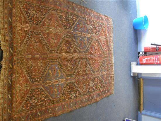 Appraisal: Persian Shiraz rug with blue ground multiple medallions and triple