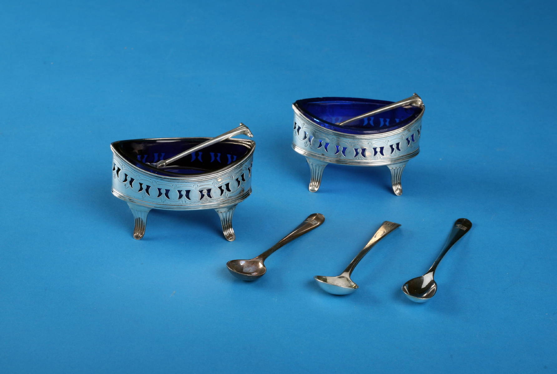 Appraisal: PAIR OF GEORGE III SILVER SALTS PETER ANN WILLIAM BATEMAN