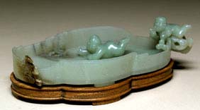 Appraisal: CELADON JADE BRUSH WASHER Charming Chinese carved celadon jade brush