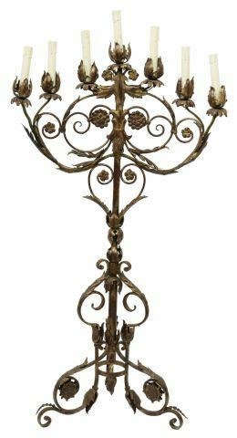 Appraisal: Italian parcel gilt wrought iron floor candelabrum early th c