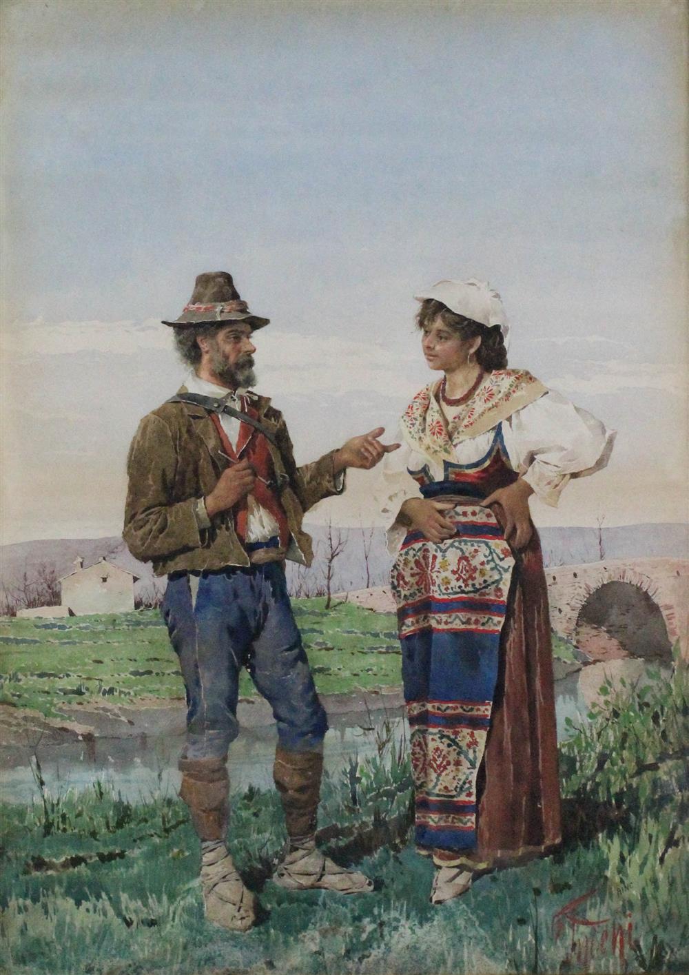 Appraisal: ITALIAN SCHOOL TH CENTURY ALBANIAN PEASANTS Watercolor on paper x