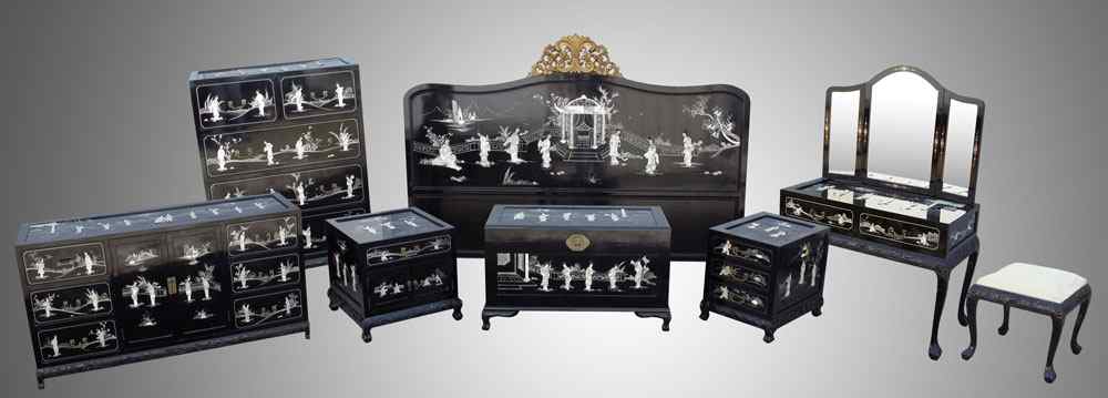 Appraisal: PIECE MOTHER OF PEARL DECORATED BEDROOM SET To include king