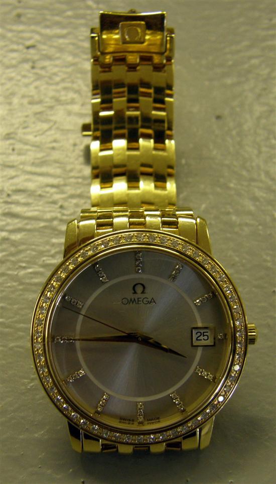 Appraisal: Gentleman's gold Omega watch with diamond batons and diamond bezel