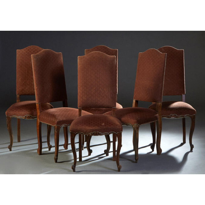 Appraisal: Set of Six Louis XV Style Carved Oak Dining Chairs