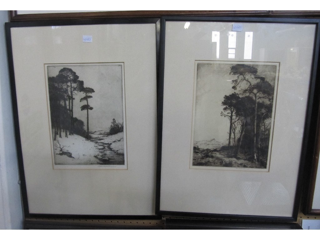 Appraisal: JOHN GEORGE MATHIESON Two etchings 'When Winter Spreads its Mantle