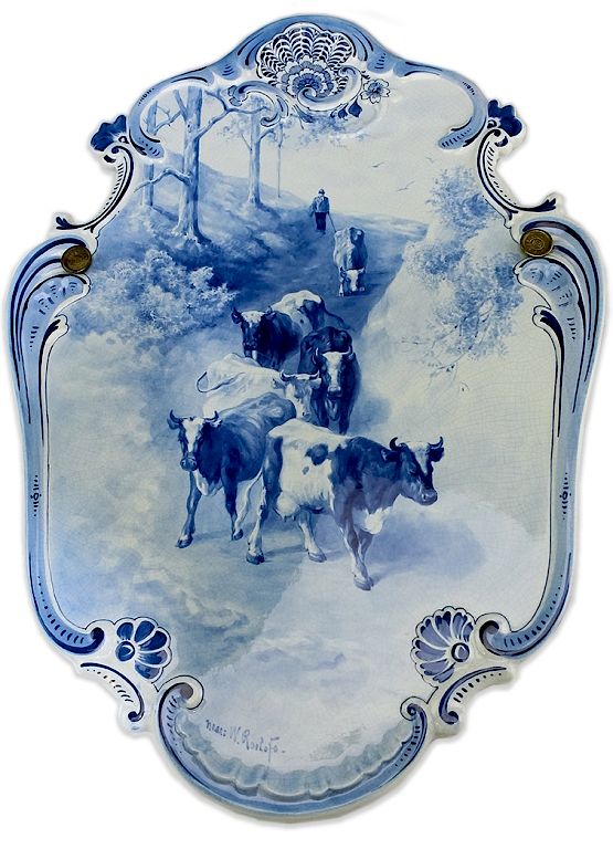 Appraisal: Delft Porcelain Pastoral Art Painting Wall Plaque Large Delft porcelain