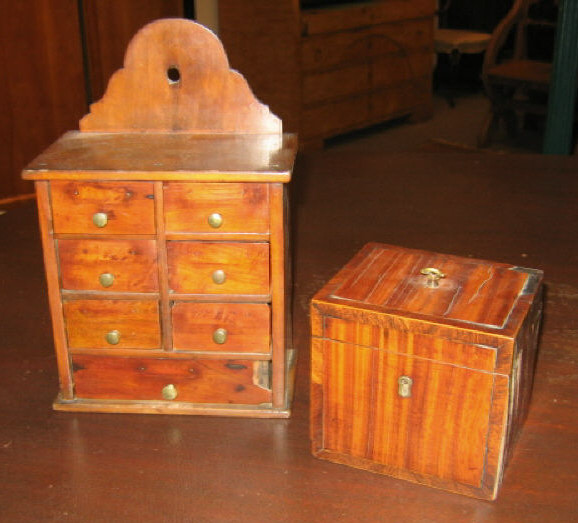 Appraisal: AMERICAN TH CENTURY TEA CADDY WALL BOX The tea caddy