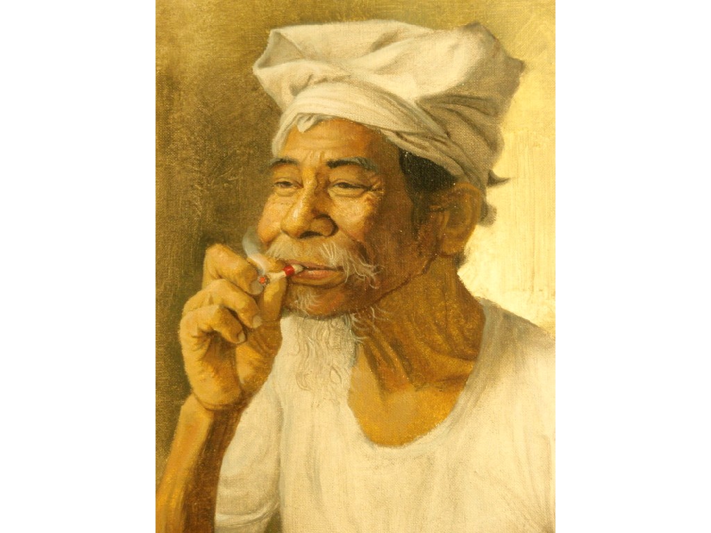 Appraisal: Kokpoo Portrait study of an oriental man smoking a 'cigarette'