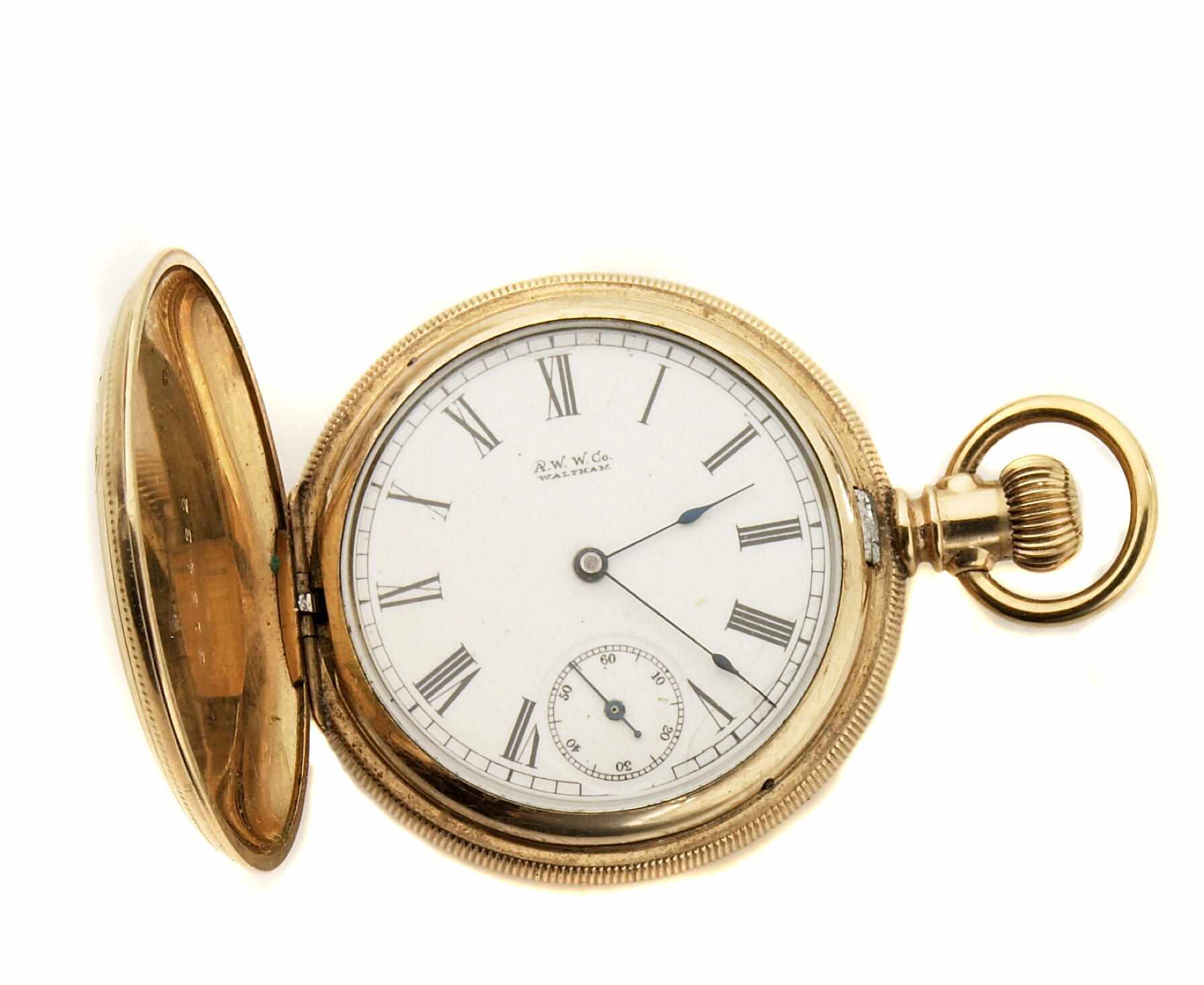 Appraisal: A gold-filled pocketwatch with chain Waltham dial signed R W