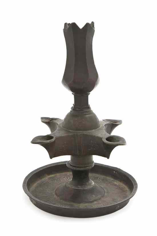 Appraisal: A Middle Eastern Mixed Metals Oil Lamp of baluster form