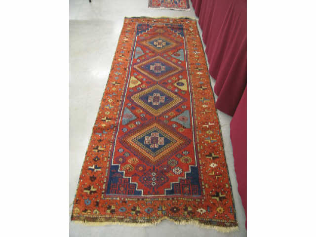 Appraisal: Hamadan Persian Handmade Runner geometric stylized floral designs salmon field