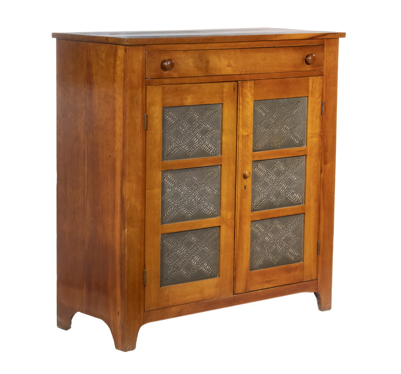 Appraisal: SOUTHERN PIE SAFE Solid Cherry Cabinet with overhanging top two