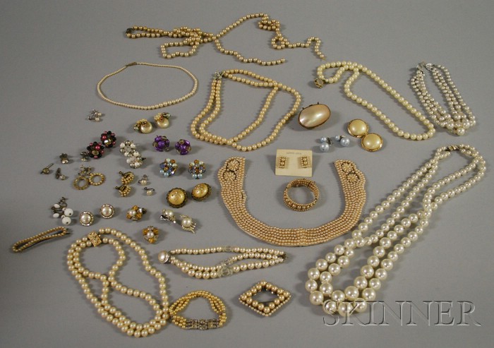 Appraisal: Large Group of Pearl Costume Jewelry including necklaces bracelets brooches