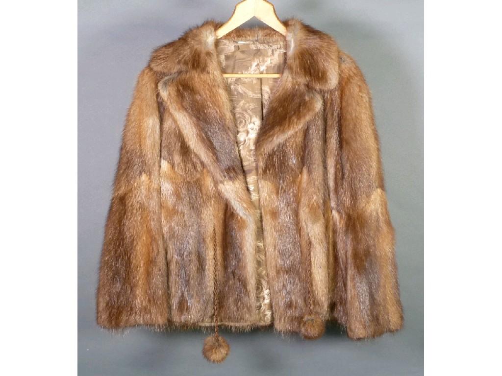 Appraisal: BROWN MINK DYED MUSQUASH JACKET WITH REVERED COLLAR HOOK FASTENING