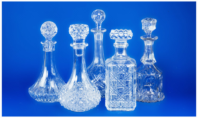 Appraisal: Collection of Five Glass Decanters