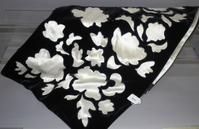 Appraisal: Giorgio Armani black white viscose silk stole with appliqu Includes