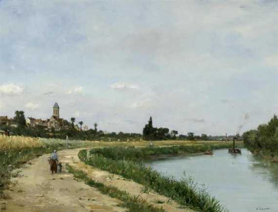 Appraisal: LAYNAUD RAPHA L ERNEST Paris River landscape Oil on canvas