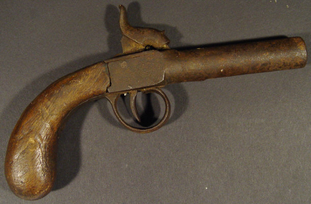 Appraisal: th Century flintlock pistol with chased metal plates and mahogany