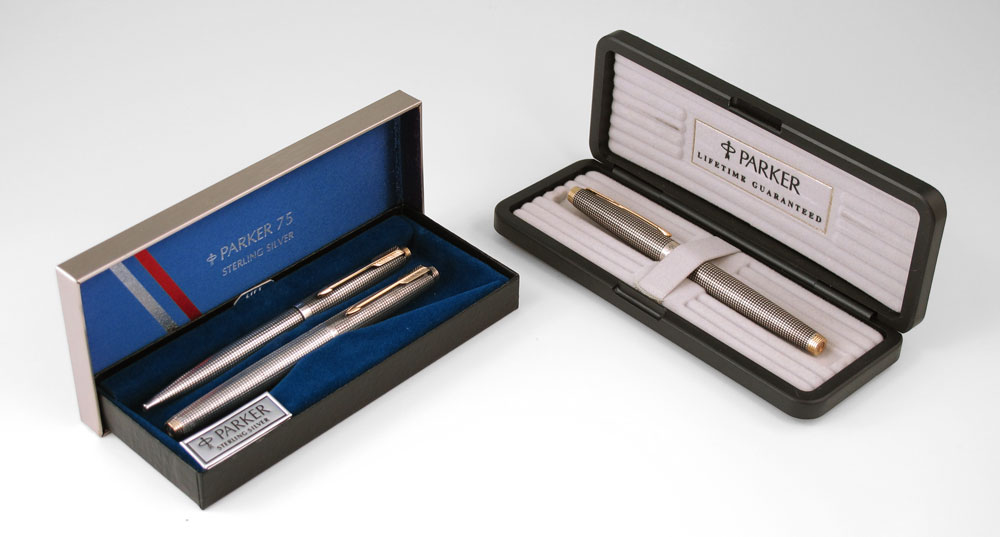 Appraisal: PARKER STERLING PEN SET AND SINGLE PEN IN BOXES To