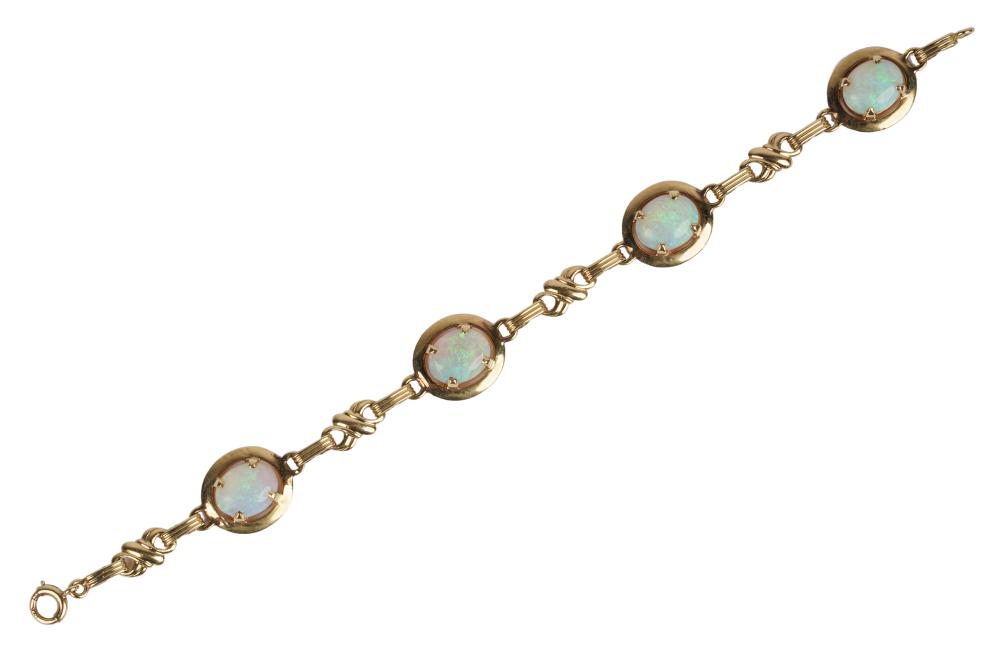 Appraisal: KARAT YELLOW GOLD OPAL BRACELETcontaining four oval shape cabochon cut