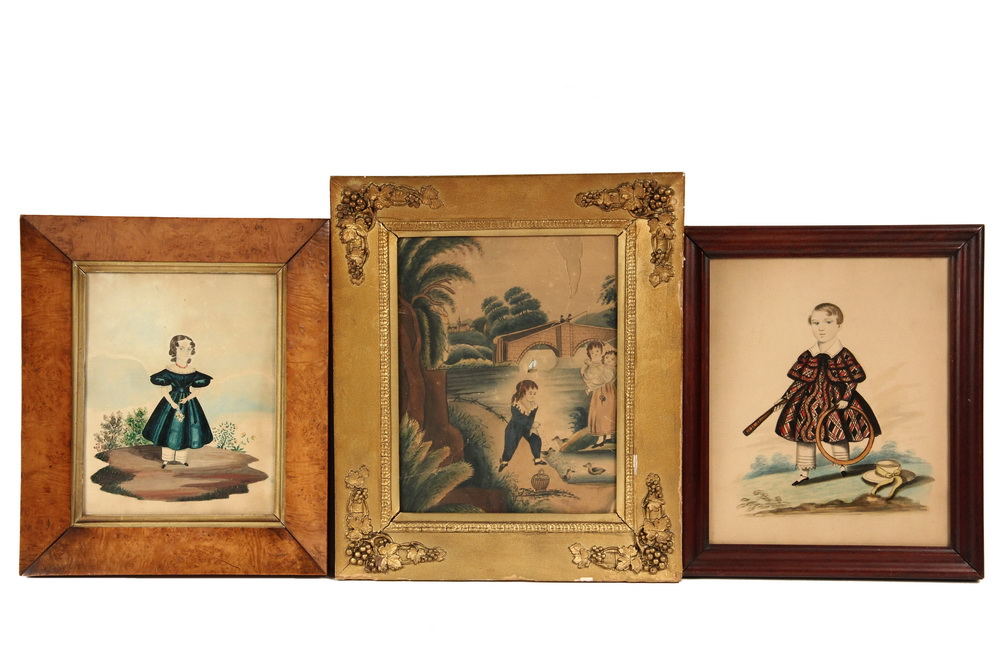 Appraisal: TH C WATERCOLOR PORTRAITS - Folk Art Portraits of Children