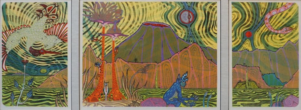 Appraisal: JESSE PATRICK ALLEN AMERICAN B FANTASY SCENE COLOR LITHOGRAPH TRIPTYCH