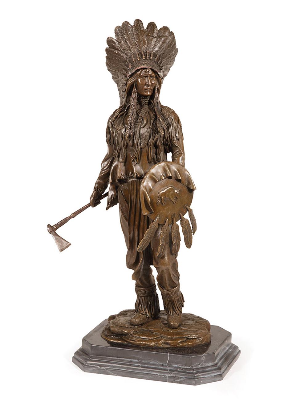 Appraisal: Bronze Figure of a Standing Native American with Large Headdress