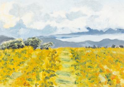 Appraisal: Margaret Harmsworth Golden Field with Path towards Hills signed oil