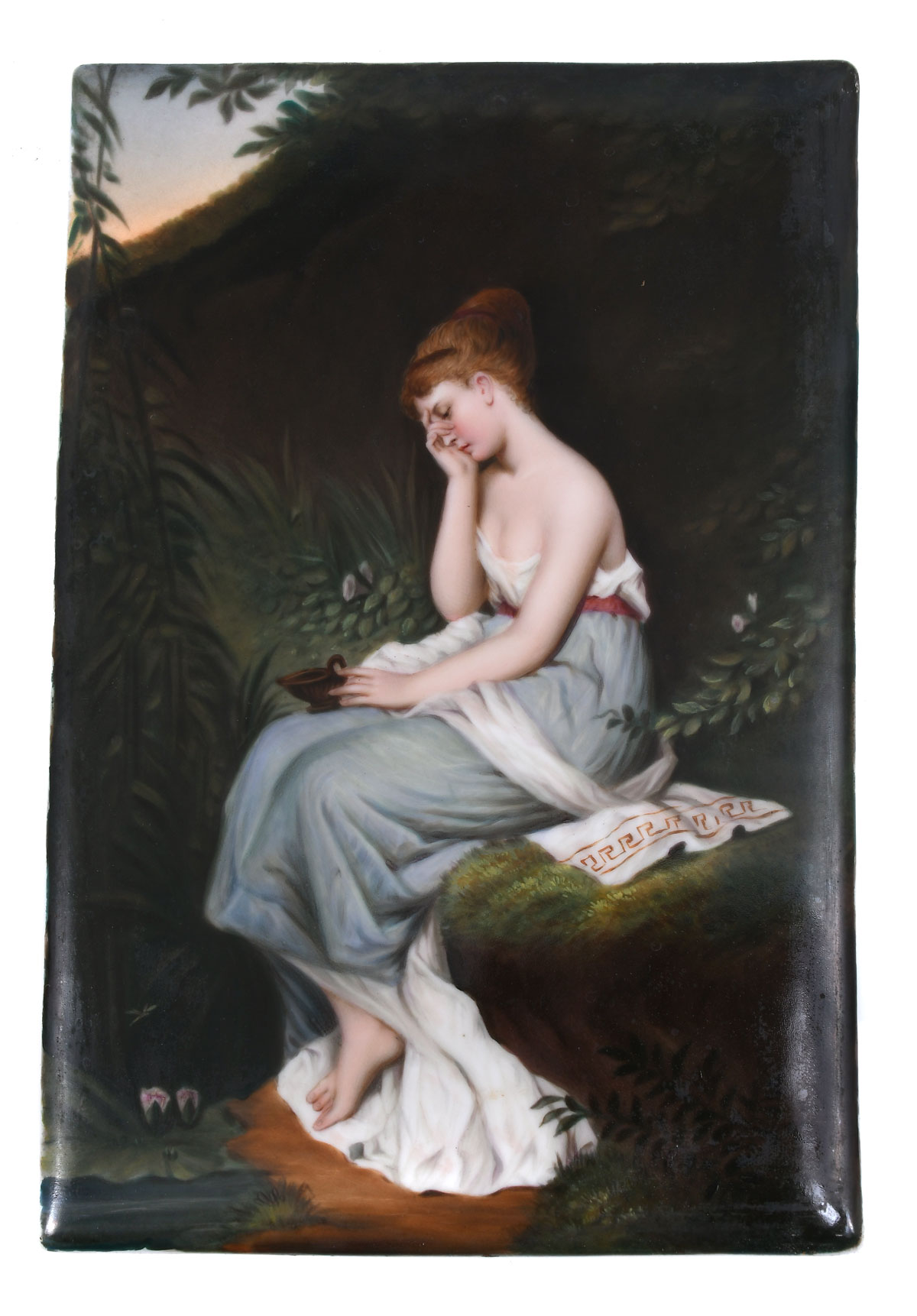 Appraisal: PAINTED PORCELAIN PLAQUE OF A YOUNG GIRL LAMENTING '' X