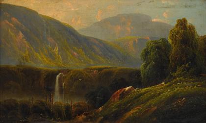 Appraisal: ALDEN SAMPSON american MOUNTAINSCAPE WITH WATERFALL Signed bottom left oil