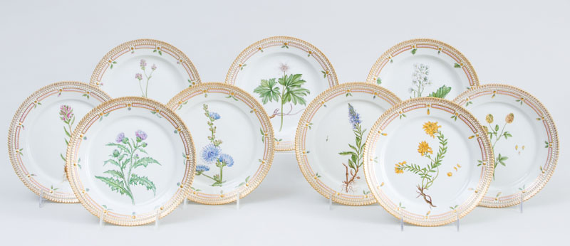 Appraisal: SET OF NINE ROYAL COPENHAGEN PORCELAIN LUNCH PLATES IN THE