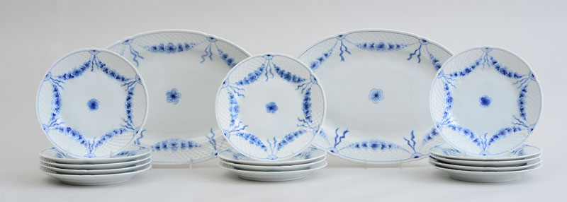 Appraisal: SET OF FOURTEEN DANISH PORCELAIN BLUE AND WHITE PLATES AND