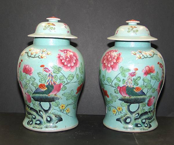 Appraisal: A pair of famille rose and turquoise enameled porcelain covered