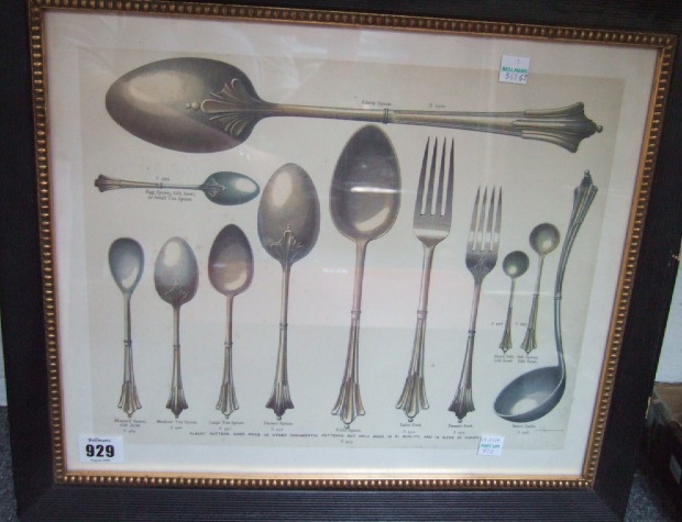 Appraisal: Three prints depicting patterns of table flatware in glazed ebonised