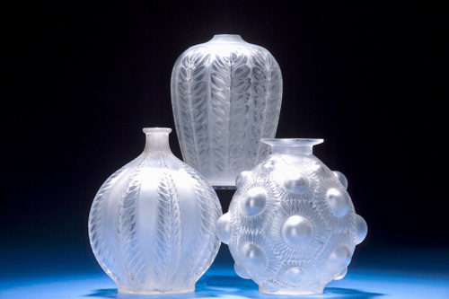 Appraisal: R LALIQUE Three vases Tournesols Malines Tournai clear and frosted