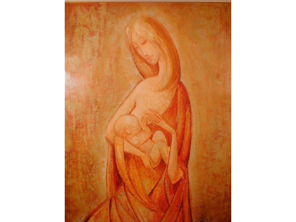 Appraisal: B Baray Mother and child Oil paint on canvas cm