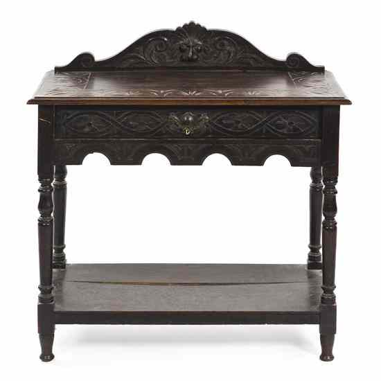 Appraisal: An English Jacobean Revival Work Table having a rectangular top