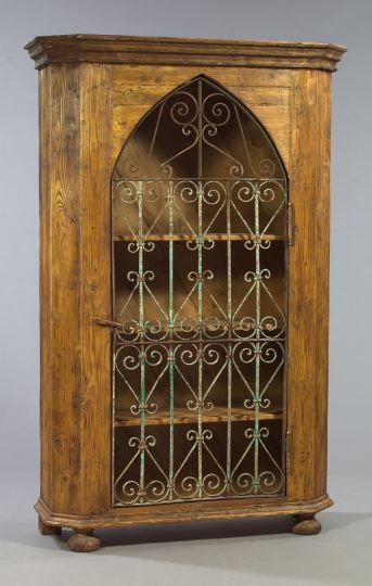 Appraisal: Continental Provincial Pine and Wrought-Iron Cabinet the canted and molded