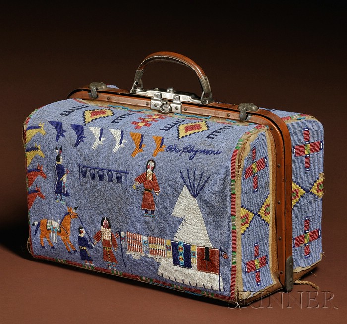 Appraisal: Rare and Historic Plains Pictorial Beaded Suitcase Lakota c late