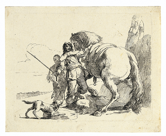 Appraisal: GIOVANNI B TIEPOLO Il cavaliere vicino al suo cavallo Etching