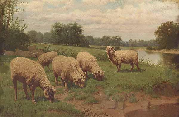 Appraisal: Samuel S Carr American - Sheep Grazing Near a Stream