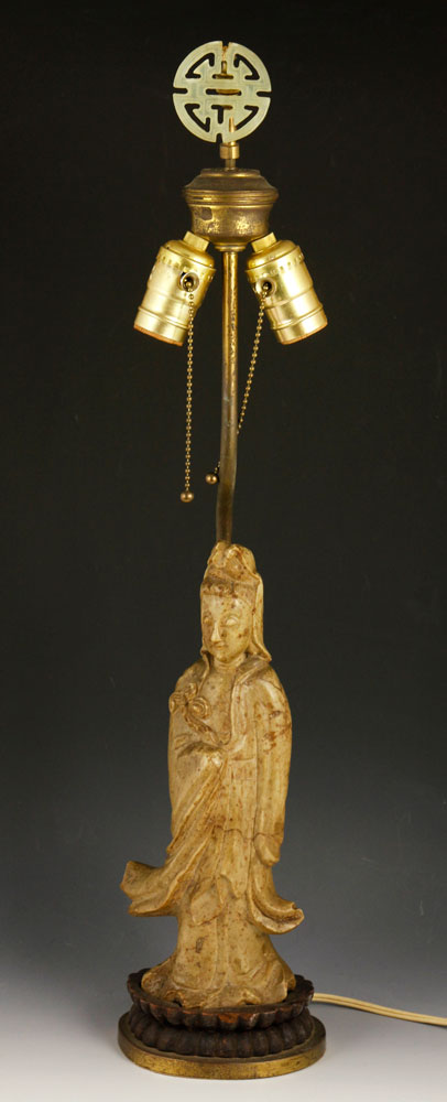 Appraisal: - th C Chinese Carved Stone Guanyin th century Chinese