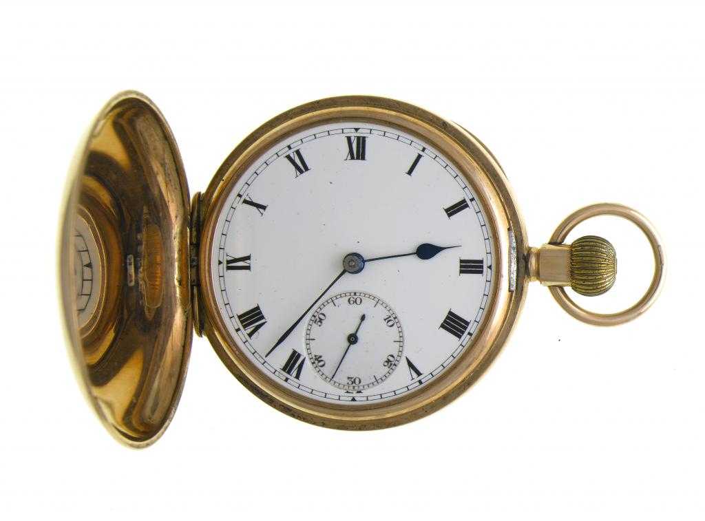 Appraisal: A CT GOLD HUNTING CASED KEYLESS LEVER WATCH with enamel