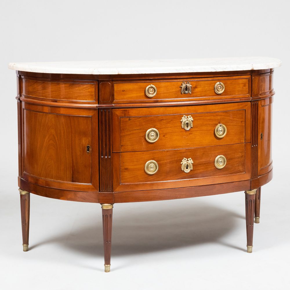 Appraisal: Late Louis XVI Ormolu-Mounted Mahogany D-Shaped Commode Stamped J B