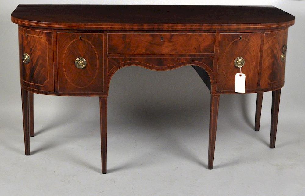 Appraisal: George III Inlaid Mahogany D Shaped Sideboard having a central