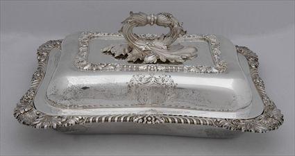 Appraisal: GEORGE IV ARMORIAL SILVER ENTR E DISH AND COVER Rebecca