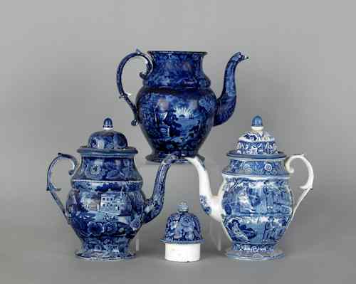 Appraisal: Three historical blue coffee pots th c together with a