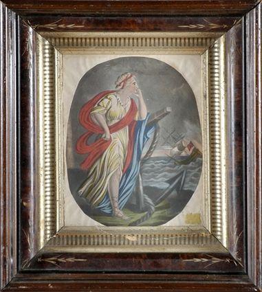 Appraisal: English School th C Figure of Britannia Hand-colored engraving framed