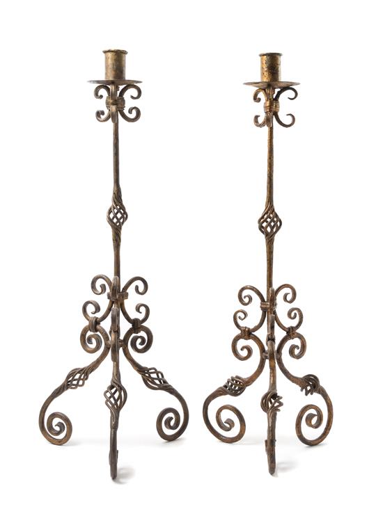 Appraisal: Sale Lot A Pair of Spanish Baroque Gilt Wrought Iron