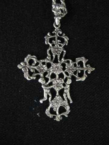 Appraisal: Italian Sterling Silver Cross fancy figures floral '' x ''